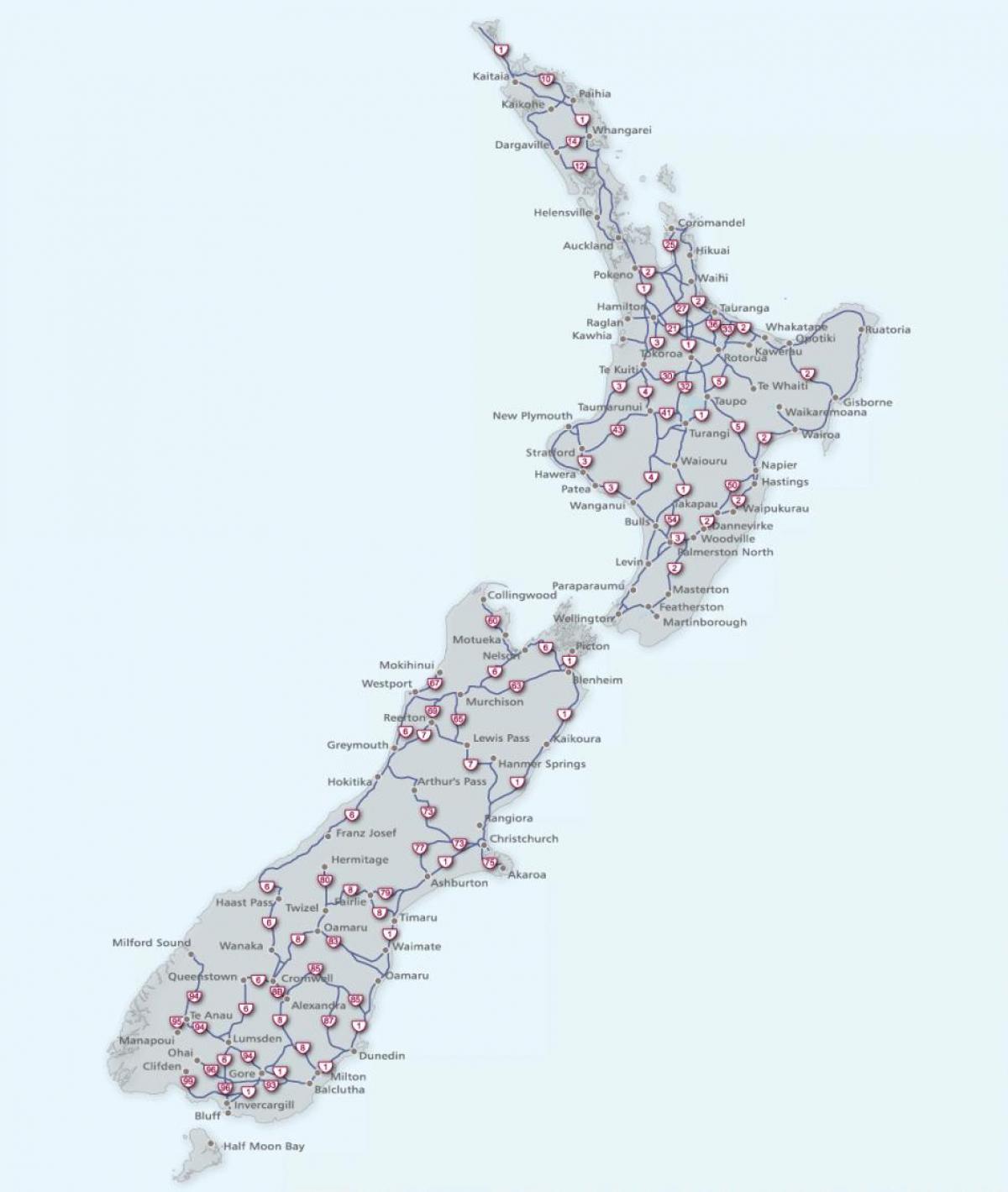 Yeni Zelandiya yollarda xəritə