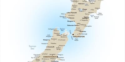 Xəritə Yeni Zelandiya çimərliklər 